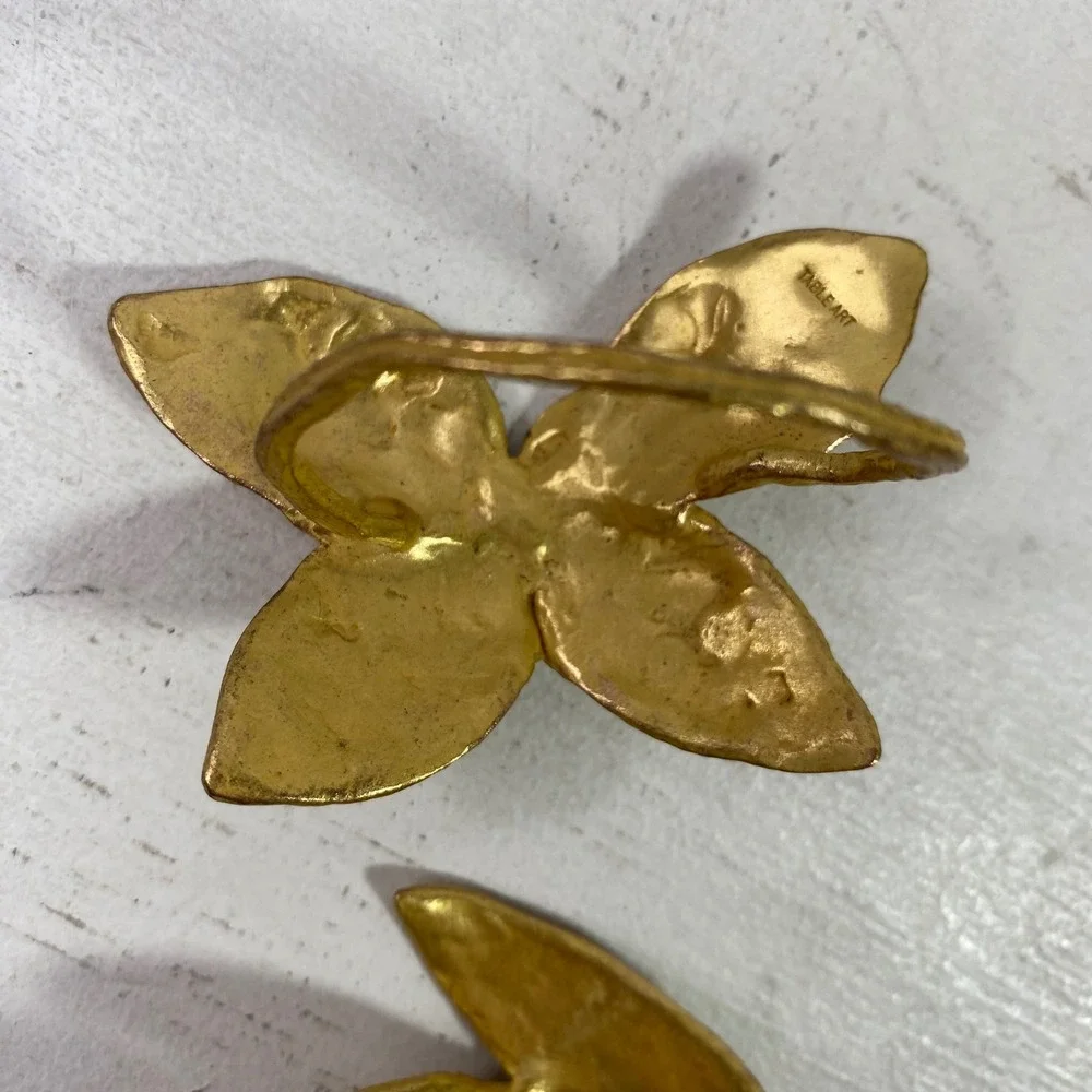 Table Art Gold Leaf Napkin Rings Set of 2 Botanical Herb Foliage Gold Tone